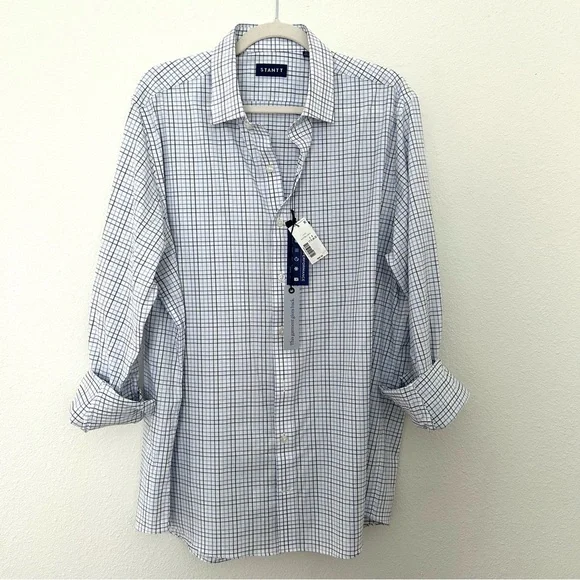 Stantt NEW Performance Tech Stretch Shirt Blue Black Tattersall Size 17.5 34/35 - Picture 8 of 13